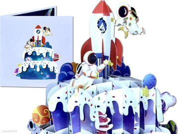 Space Cake Pop-up kaart | 3D Verjaardagskaart in de Ruimte, Verzenden, Nieuw