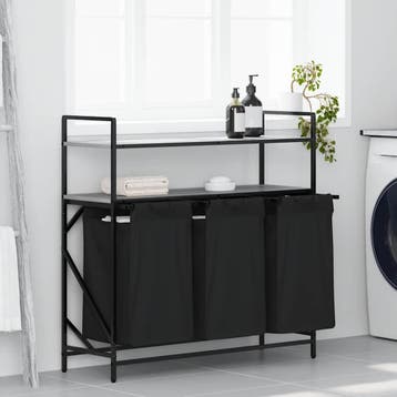 vidaXL Wasmand 3 vakken met planken grijs sonoma eiken, Verzenden, Nieuw