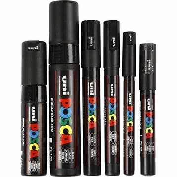 Posca Marker, lijndikte 0,7-15 mm, zwart, 6 stuk/ 1 doos, Nieuw