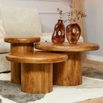 *WOONWINKEL* Starfurn Maya Ronde Bijzettafel Set Van 3 Natur, Huis en Inrichting, Tafels | Salontafels, Verzenden, Nieuw