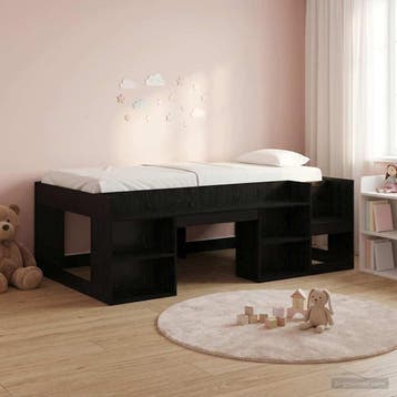 vidaXL Jeugd bedframe met opbergruimte Zwart eiken 90 x 190, Verzenden, Nieuw, Bruin, Hout
