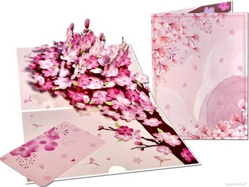 Grote roze Sakura Kersenbloesem Bloemen pop-up kaart, Diversen, Verzenden, Nieuw