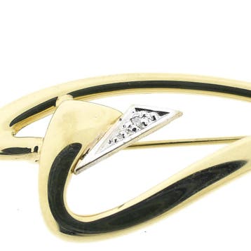 Gouden abstracte broche met diamant 0,005 ct., Gebruikt, Ophalen of Verzenden, Met edelsteen, Goud