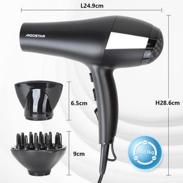 Fohn - Haardroger - Ionische Föhn - 2400W - Zwart - Aigostar, Verzenden, Zo goed als nieuw