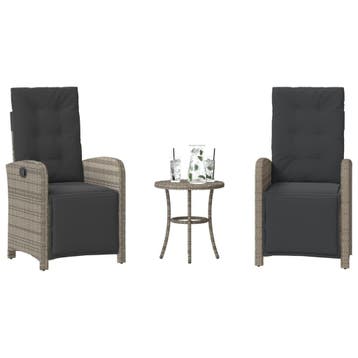 vidaXL 3-delige Bistroset met kussens poly rattan grijs, Verzenden, Nieuw