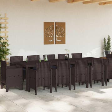 vidaXL Tuin Eetset 13 st Bruin en Antraciet Poly rattan en, Verzenden, Nieuw, 3 zitplaatsen