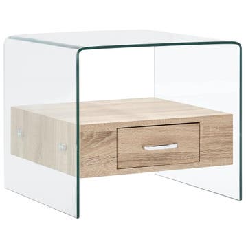 vidaXL Salontafel met lade 50x50x45 cm gehard glas, Huis en Inrichting, 50 tot 100 cm, Verzenden, Nieuw, 50 tot 100 cm