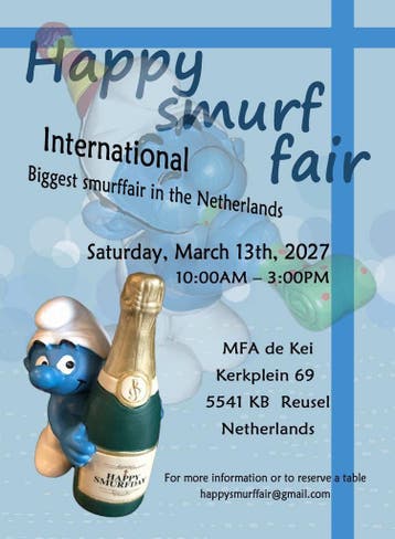 Heel veel Smurfen tekoop op de Happy smurf fair 13maart 2027, Nieuw