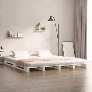 vidaXL Palletbed massief grenenhout wit 140x200 cm, Huis en Inrichting, Verzenden, Wit, 140 cm, 200 cm
