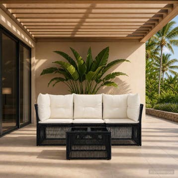 vidaXL Tuinbankenset 4 st Zwart poly rattan, Verzenden, Nieuw, 4 zitplaatsen