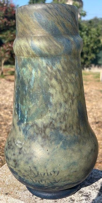 Daum - Vaas - het marmerachtige type - Glas - Groene en, Antiek en Kunst