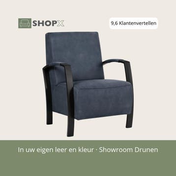 Leren fauteuil Glory - Kenia Denim (blauw), Nieuw, Ophalen of Verzenden, 50 tot 75 cm, Industrieel, Modern