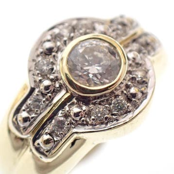 Gouden pinkring met zirconia, Sieraden, Tassen en Uiterlijk, Ringen, Gebruikt, Ophalen of Verzenden, Kleiner dan 17, Met edelsteen