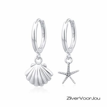 925 zilveren sea of life huggie oorringen, Verzenden, Nieuw, Zilver