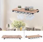 Wand Wijnrek Hout en Metaal– 61 cm Flessenrek met Glashouder, Huis en Inrichting, Woonaccessoires | Wijnrekken, Verzenden, Nieuw