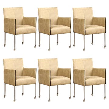 Set van 6 Leren eetkamerstoelen More - Kenia Taupe, Ophalen of Verzenden, Nieuw, Leer