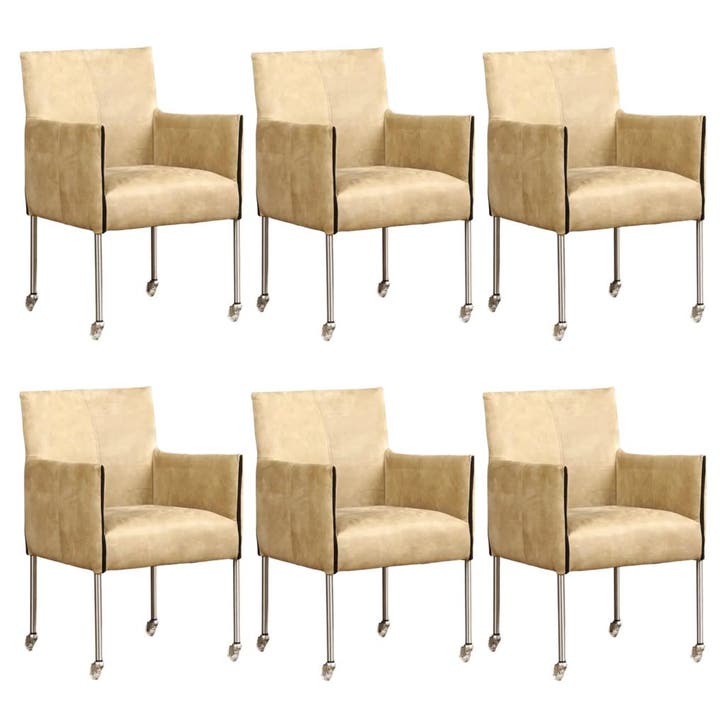 Set van 6 Leren eetkamerstoelen More - Kenia Taupe, Huis en Inrichting, Stoelen, Nieuw, Leer, Ophalen of Verzenden