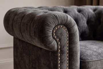 Chesterfield fauteuil in fluweel antieke look grijs, Ophalen of Verzenden, Nieuw