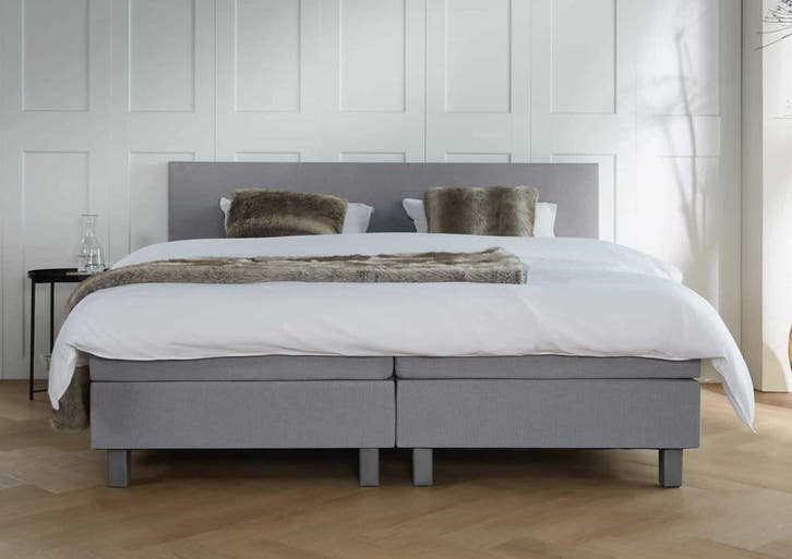 ACTIE! Boxspring Venetië 160 200 Grijs, Huis en Inrichting, Slaapkamer | Boxsprings, 160 cm, 200 cm, Grijs, Tweepersoons, Nieuw