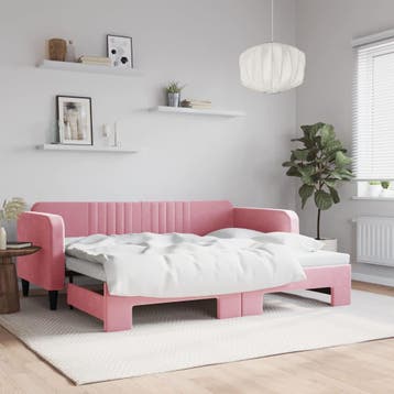 vidaXL Slaapbank met onderschuifbed 90x200 cm fluweel roze, 90 cm, Eenpersoons, Verzenden, Nieuw