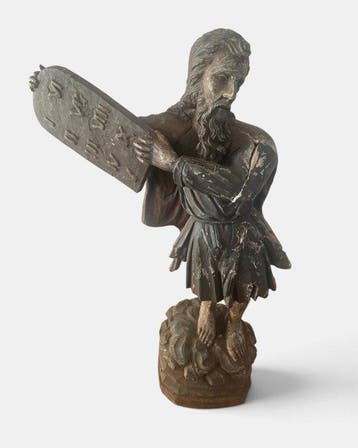 sculptuur, Large Early Baroque Wooden Sculpture of Moses