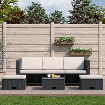 vidaXL 4-delige Loungeset met kussens poly rattan zwart, Verzenden, Nieuw, 4 zitplaatsen, Loungeset