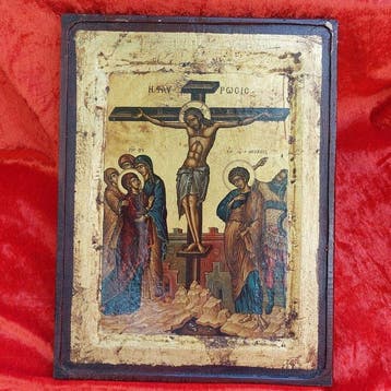 Icoon - Kruisiging van Christus - Hout, tempera - 24,5 × 32