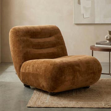 *WOONWINKEL* Dutchbone Wyatt Lounge Fauteuil Velours Cognac, Verzenden, Nieuw, Stof