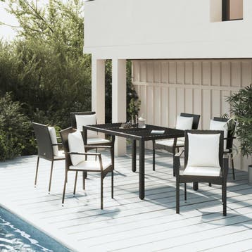 vidaXL 7-delige Tuinset met kussens poly rattan zwart, Verzenden, Nieuw, 6 zitplaatsen, Tuinset