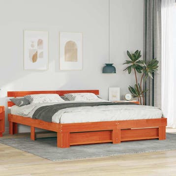 vidaXL Bedframe met hoofdeinde Bruin 180 x 200 cm Massief, Huis en Inrichting, Slaapkamer | Bedden, Verzenden, Nieuw, Bruin, Hout