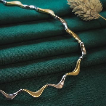 Bicolor gouden fantasie schakelcollier (Ketting), Ophalen of Verzenden, Gebruikt, Overige kleuren, Goud