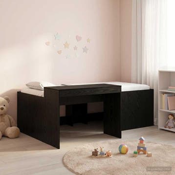 vidaXL Hoge Bed Frame met Bureau voor Kinderen Zwart 75 x, Verzenden, Nieuw, Zwart, Hout