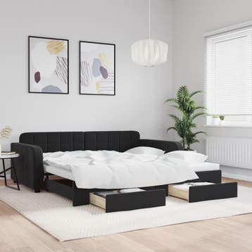 vidaXL Slaapbank met onderschuifbed en lades 100x200 cm, 100 cm, Eenpersoons, Verzenden, Zwart