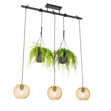 Industriële hanglamp goud 3-lichts - Flor, Verzenden, Nieuw, Industrieel