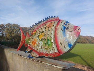 Beeld, 87 cm long handmade tropical fisch - 48 cm - blik