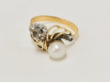 Ring - 18 karaat Geel goud Parel - Citrino, Nieuw