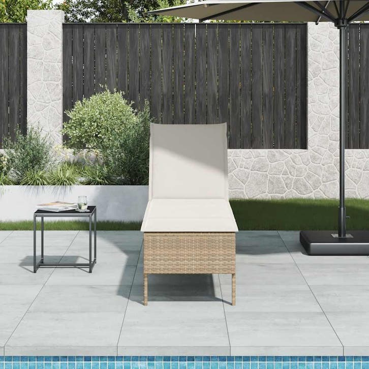 vidaXL Ligstoel met kussen beige 55x200x44cm polyrotan, Tuin en Terras, Ligbedden, Nieuw, Verzenden