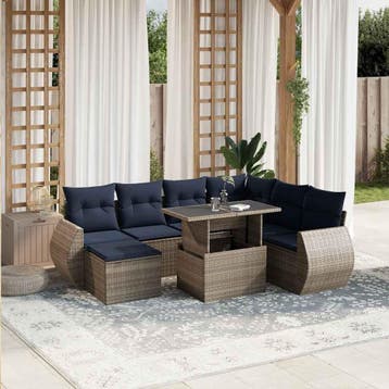 vidaXL 8-delige tuinbankset met kussens, grijs polyrotan, Tuin en Terras, Verzenden, Nieuw