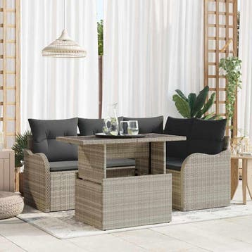 vidaXL Buiten eetset 5 st Lichtgrijs Poly riet, Verzenden, Nieuw, Rotan, 5 zitplaatsen