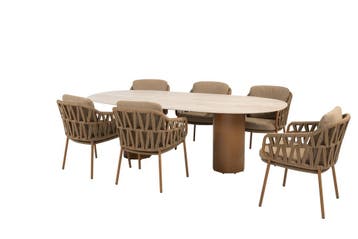 Biarritz dining stoelen + Colorado ovaal amber 4SO, Tuin en Terras, Tuinsets en Loungesets, Overige materialen, 6 zitplaatsen