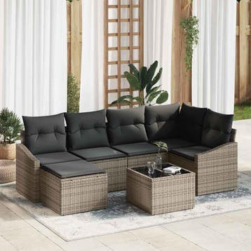 vidaXL Tuin Eetset 7 st Lichtgrijs Poly Rattan en, Verzenden, Nieuw, 7 zitplaatsen