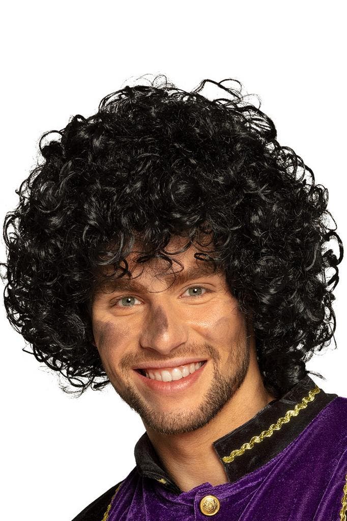 Pieten Pruik Zwart Krullen Heren met Gratis 2x Haarnetje Pie, Diversen, Sinterklaas, Nieuw, Ophalen of Verzenden