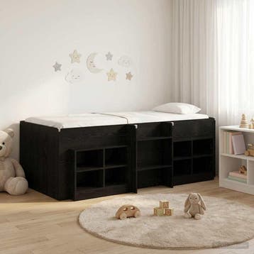 vidaXL Loft Bed Frame met Kast met plank 3 st Zwart Bewerkt, Verzenden, Nieuw, Zwart, Hout