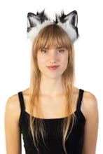 Haarband Furry Oortjes Zwart Wit Kat Poes Vos Diadeem Dons D, Ophalen of Verzenden, Nieuw, Carnaval, Accessoires