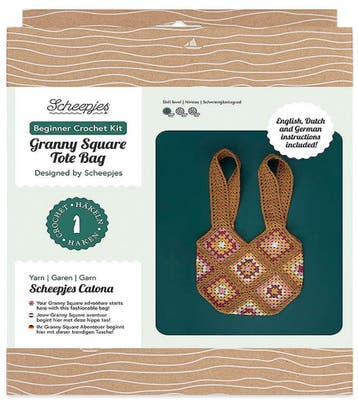 Scheepjes Granny Square Tote Bag - Bruin met kleur - Haakk, Hobby en Vrije tijd, Breien en Haken, Ophalen of Verzenden, Nieuw