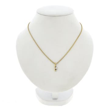 Bicolor gouden collier met vaste hanger en diamant; 0,10 ct., Gebruikt, Ophalen of Verzenden, Met edelsteen, Goud