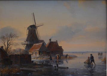 Jacob Jan Spöhler (1811-1866/76) - Wintertje met schaatsers