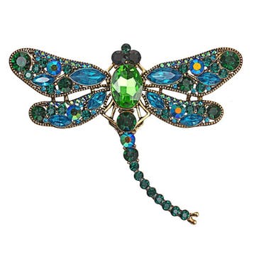Fako Bijoux - Broche - Libelle - XXL - 67x94mm - Groen/Blauw, Verzenden, Nieuw