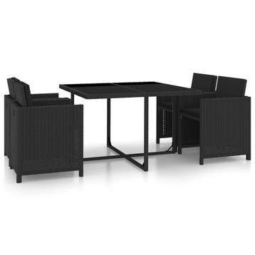 vidaXL 5-delige Tuinset met kussens poly rattan zwart, Verzenden, Nieuw, 4 zitplaatsen, Tuinset