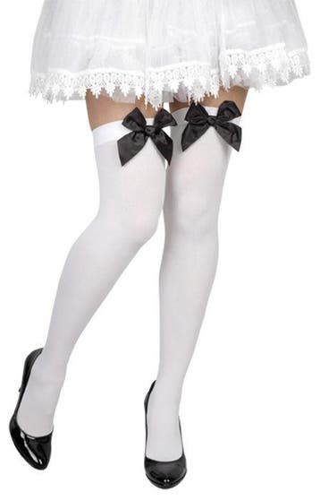 Pantykousen wit met zwarte strik, Kleding | Dames, Carnavalskleding en Feestkleding, Ophalen of Verzenden, Nieuw